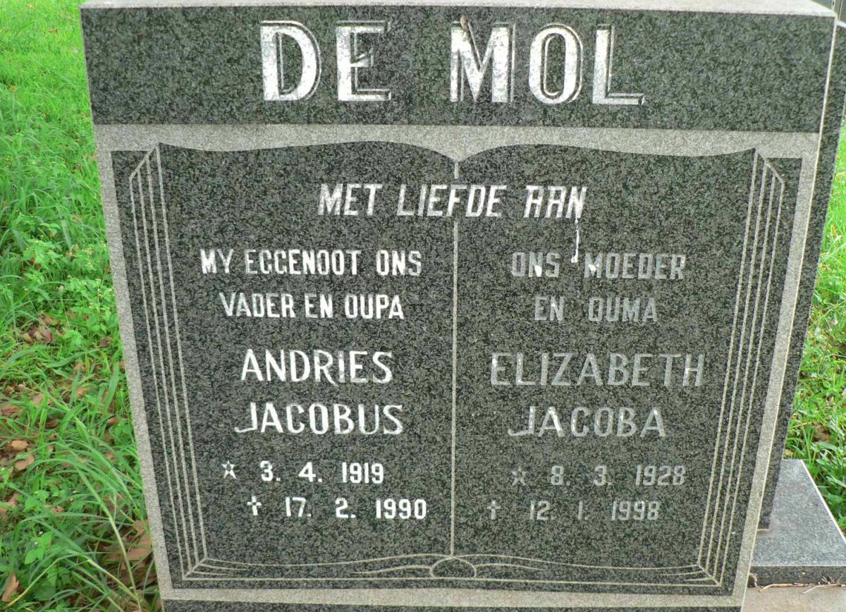 MOL Andries Jacobus, de 1919-1990 &amp; Elizabeth Jacoba 1928-1998