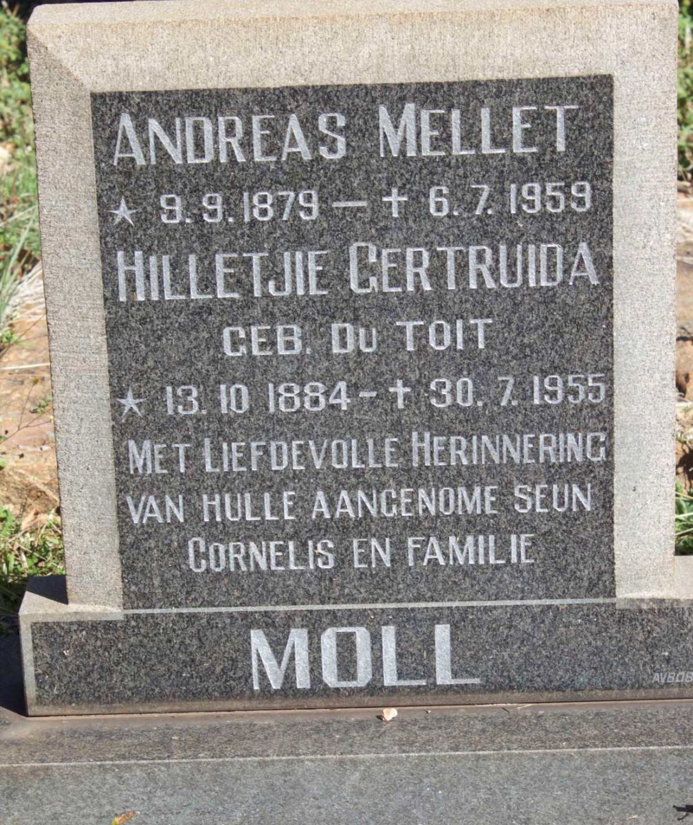 MOLL Andreas Mellet 1879-1959 &amp; Hilletjie Gertruida DU TOIT 1884-1955