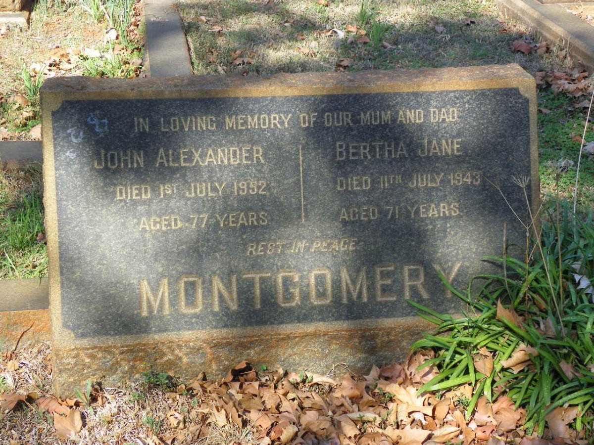 MONTGOMERY John Alexander -1952 &amp; Bertha Jane -1943