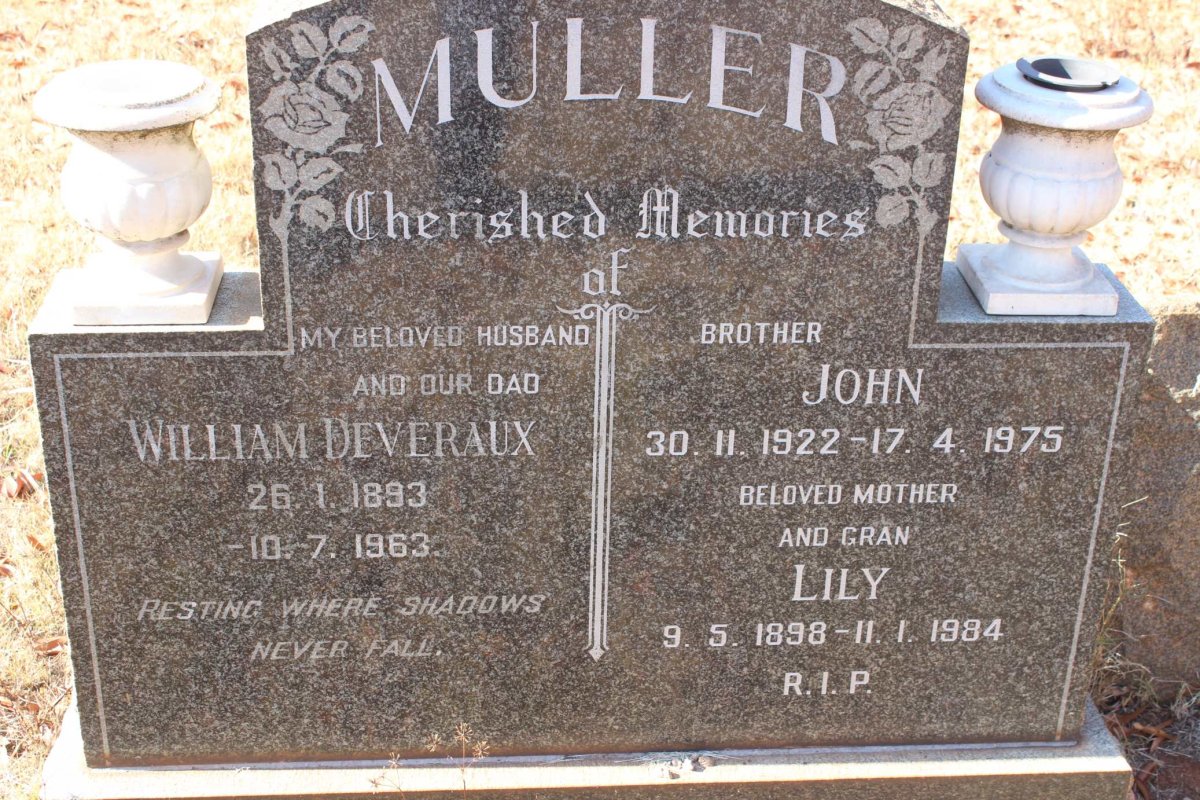 MULLER William Deveraux 1893-1963 &amp; Lily 1898-1984 :: MULLER John 1922-1975