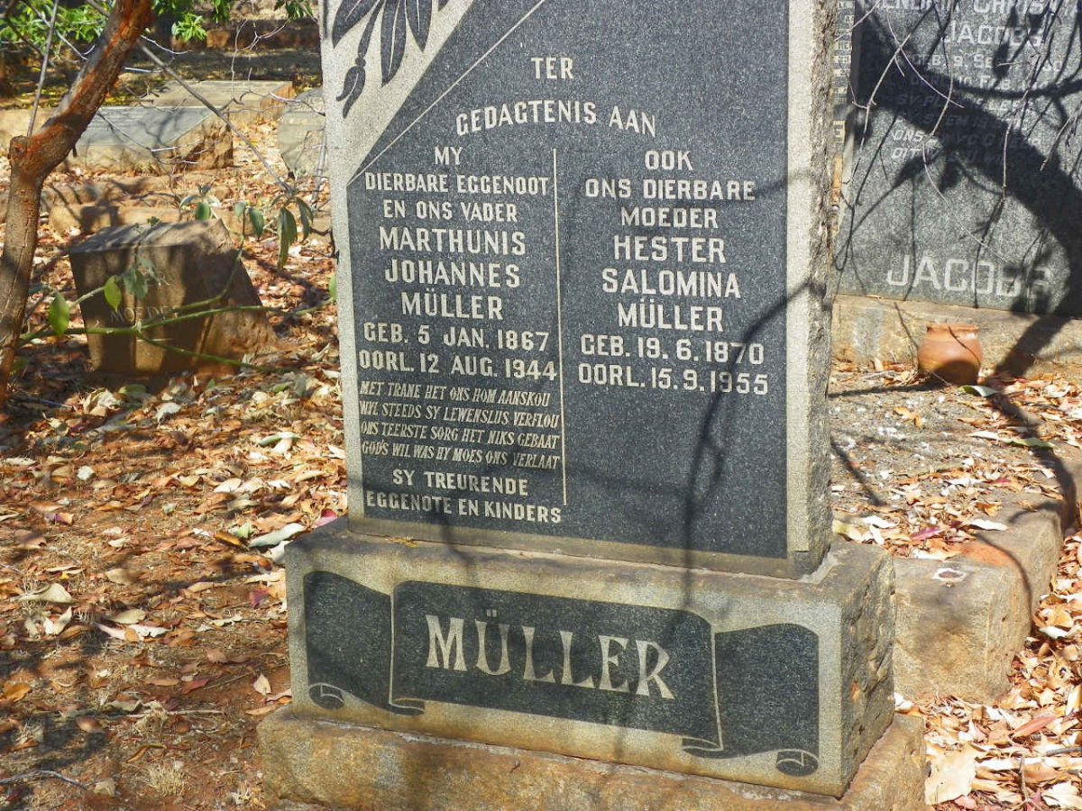 MÜLLER Marthunis Johannes 1867-1944 &amp; Hester Salomina 1870-1955