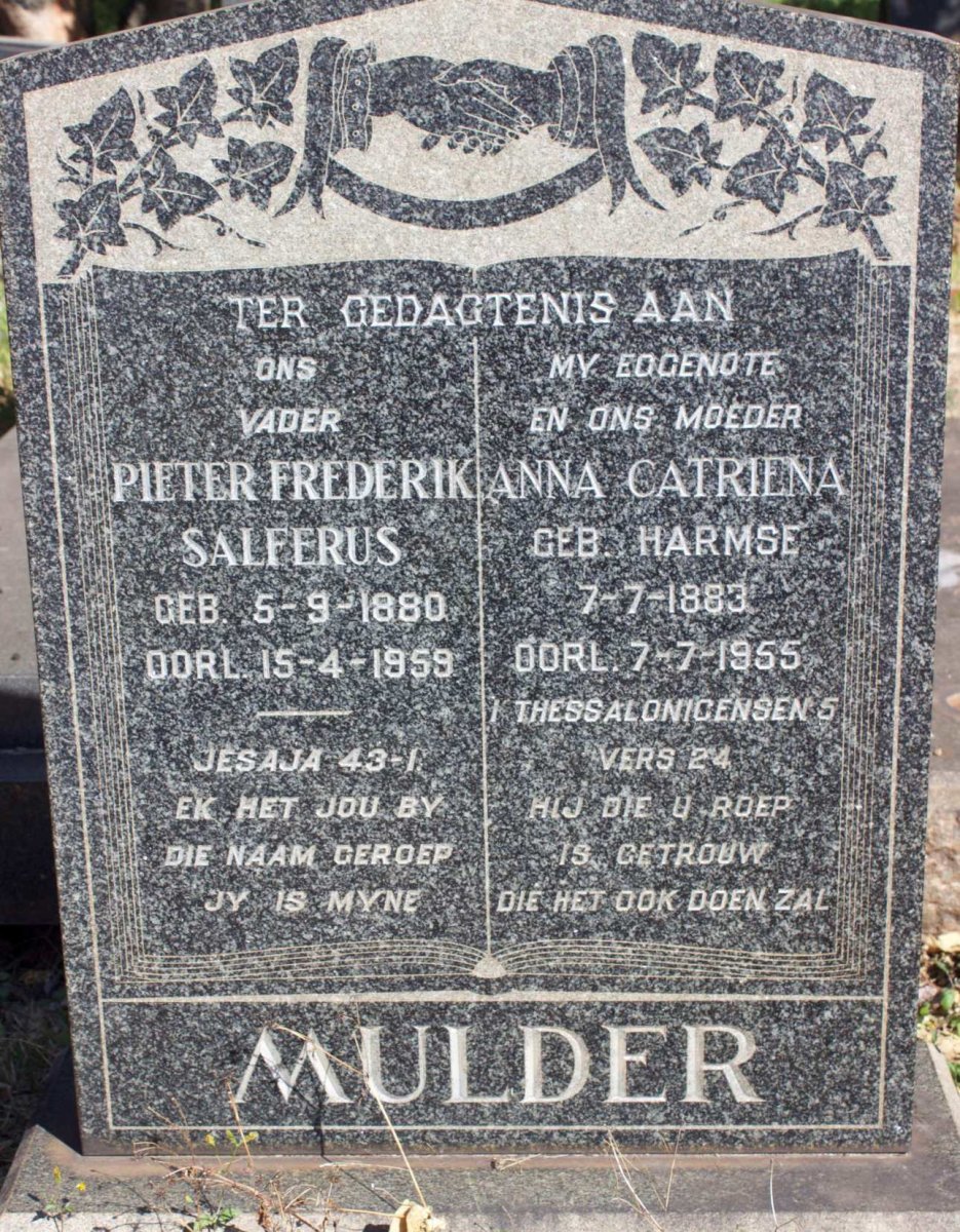 MULDER Pieter Frederik Salferus 1880-1959 &amp; Anna Catriena HARMSE 1883-1955