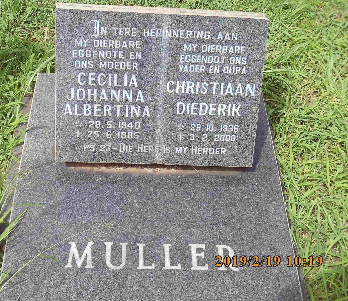 MULLER Christiaan Diederik 1936-2008 &amp; Cecilia Johanna Albertina 1940-1985