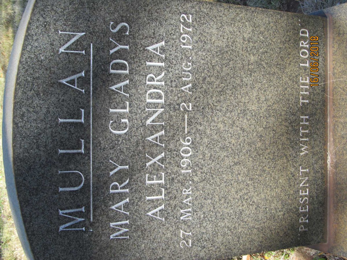 MULLAN Mary Gladys Alexandria 1906-1972