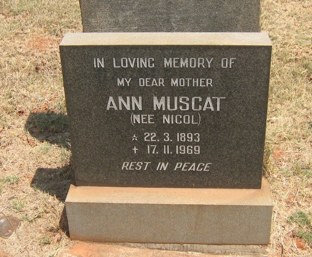 MUSCAT Ann nee NICOL 1893-1969