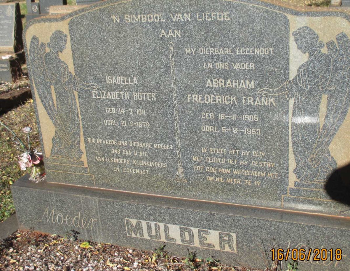 MULDER Abraham Frederick Frank 1905-1953 &amp; Isabella Elizabeth BOTES 1911-1976