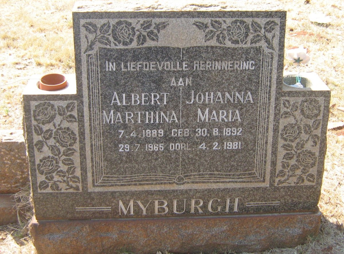 MYBURGH Albert Marthina 1889-1965 &amp; Johanna Maria 1892-1981