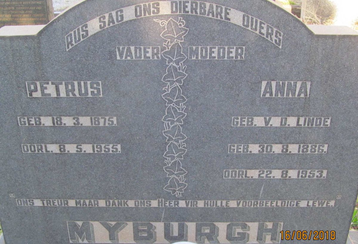MYBURGH Petrus 1875-1955 &amp; Anna V.D. LINDE 1886-1953