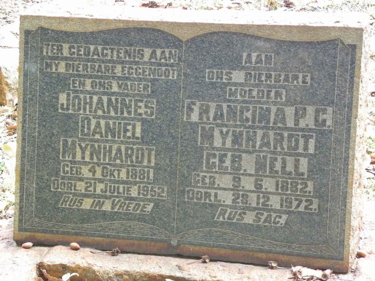 MYNHARDT Johannes Daniel 1881-1952 &amp; Francina P.C. NELL 1882-1972