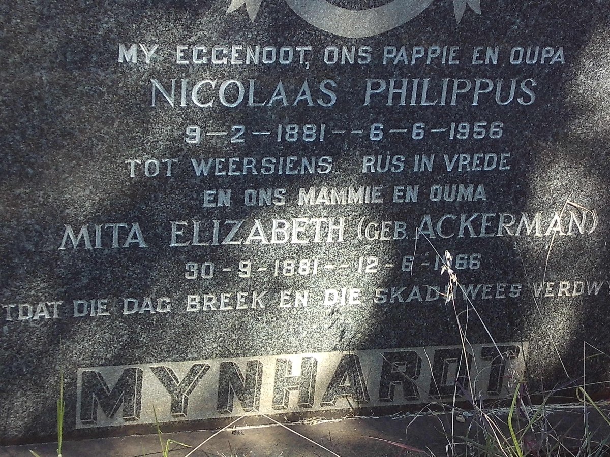 MYNHARDT Nicolaas Philippus 1881-1956 &amp; Mita Elizabeth ACKERMAN 1881-1966