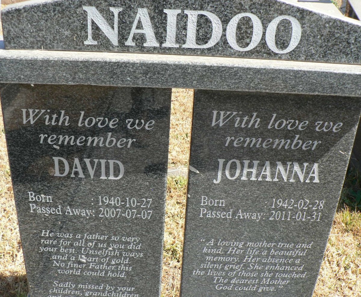 NAIDOO David 1940-2007 &amp; Johanna 1942-2011