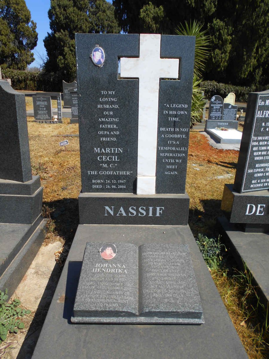 NASSIF Martin Cecil 1947-2004 &amp; Johanna Hendrika 1951-2007