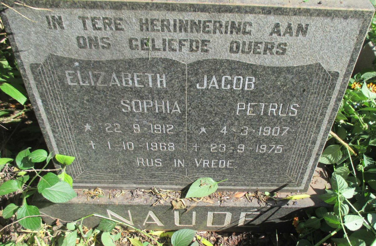 NAUDÉ Jacob Petrus 1907-1975 &amp; Elizabeth Sophia 1912-1968