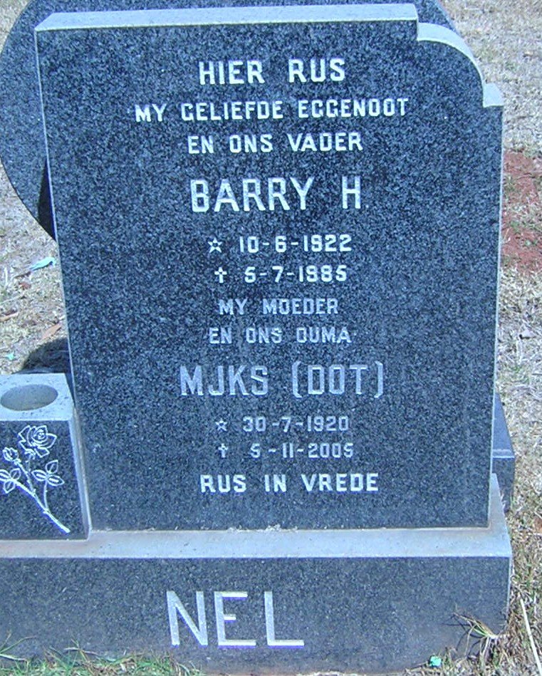 NEL Barry H. 1922-1985 &amp; M.J.K.S. 1920-2005