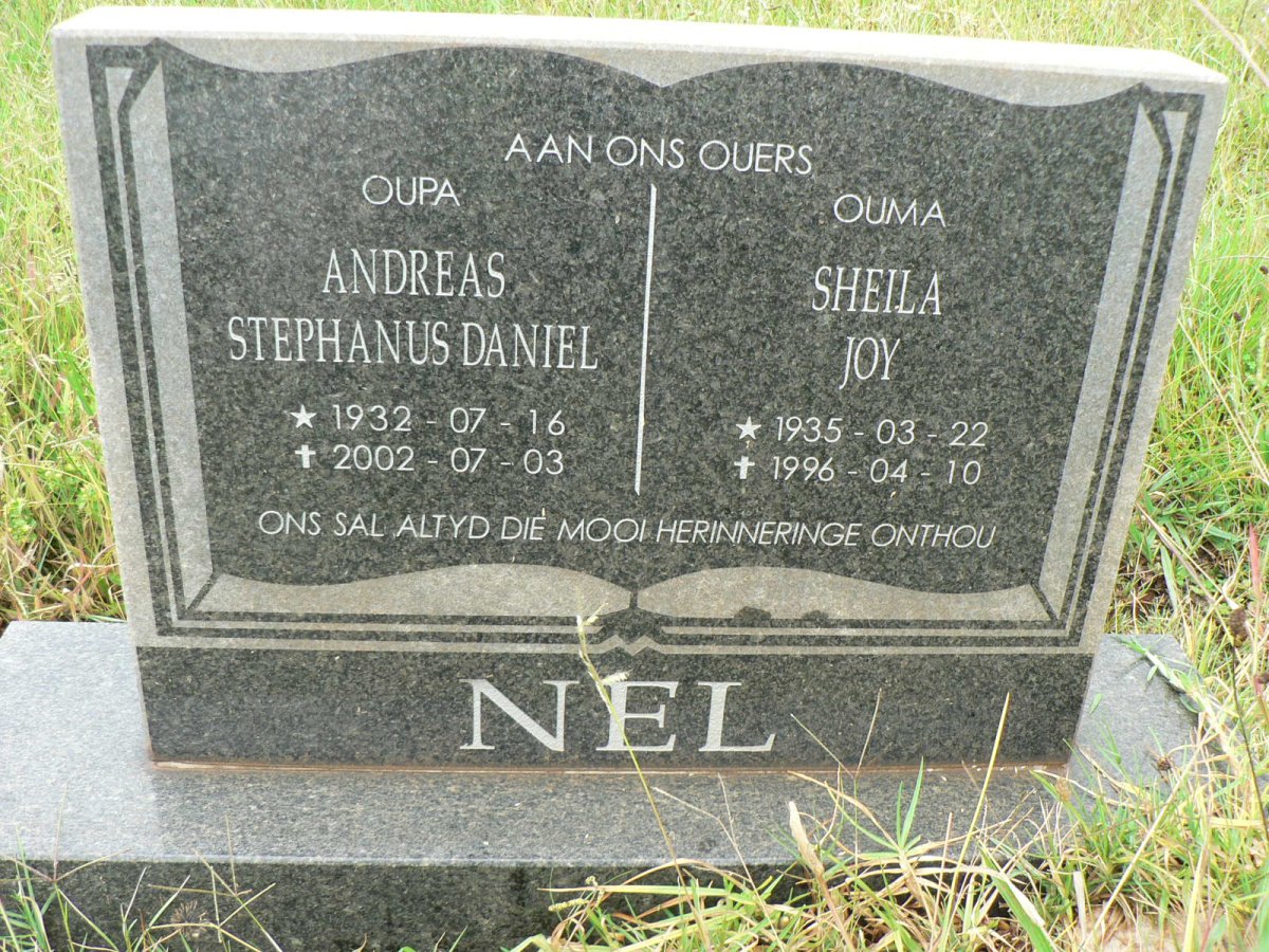 NEL Andreas Stephanus Daniel 1932-2002 &amp; Sheila Joy 1935-1996