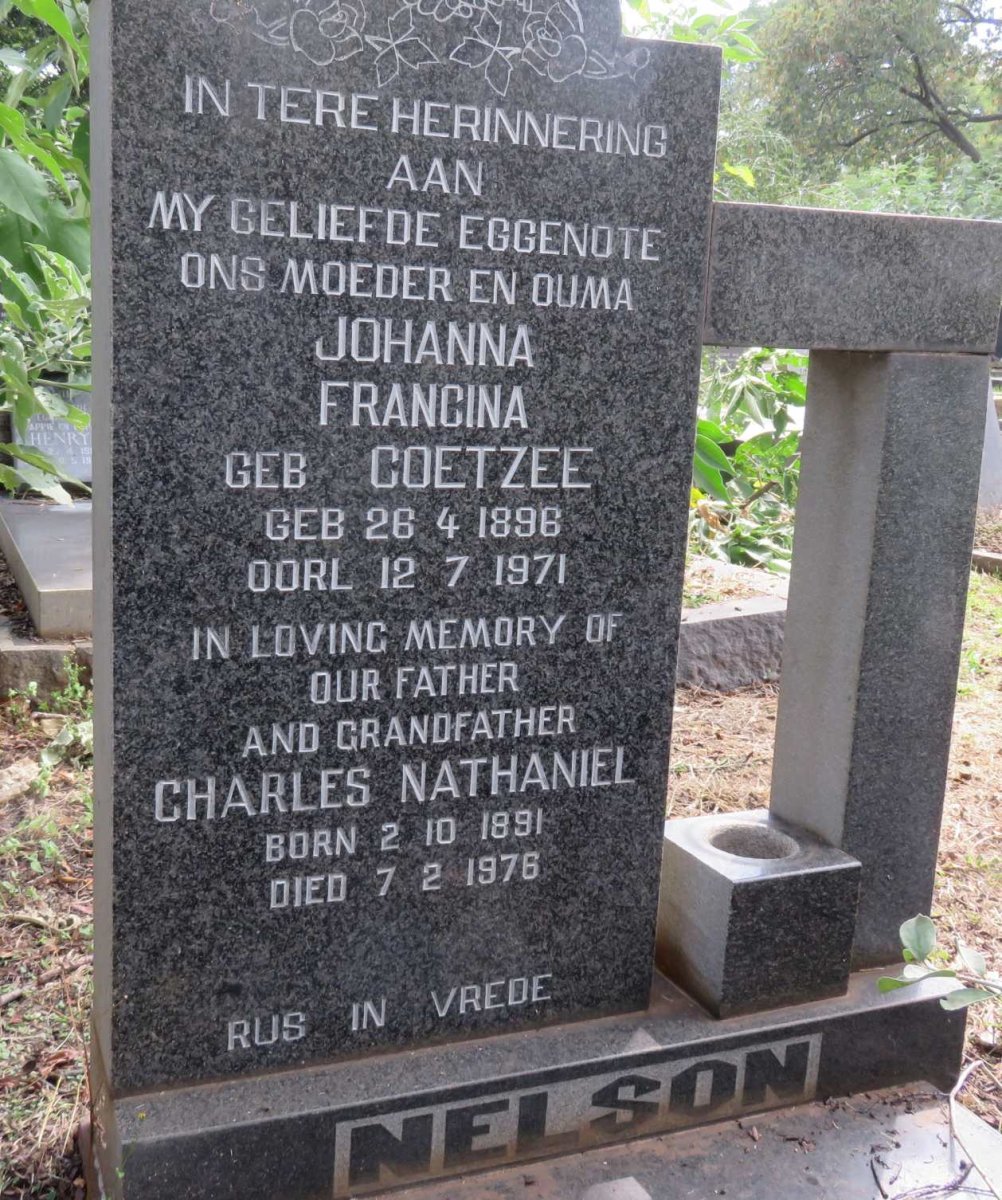 NELSON Charles Nathaniel 1891-1976 &amp; Johanna Francina COETZEE 1898-1971