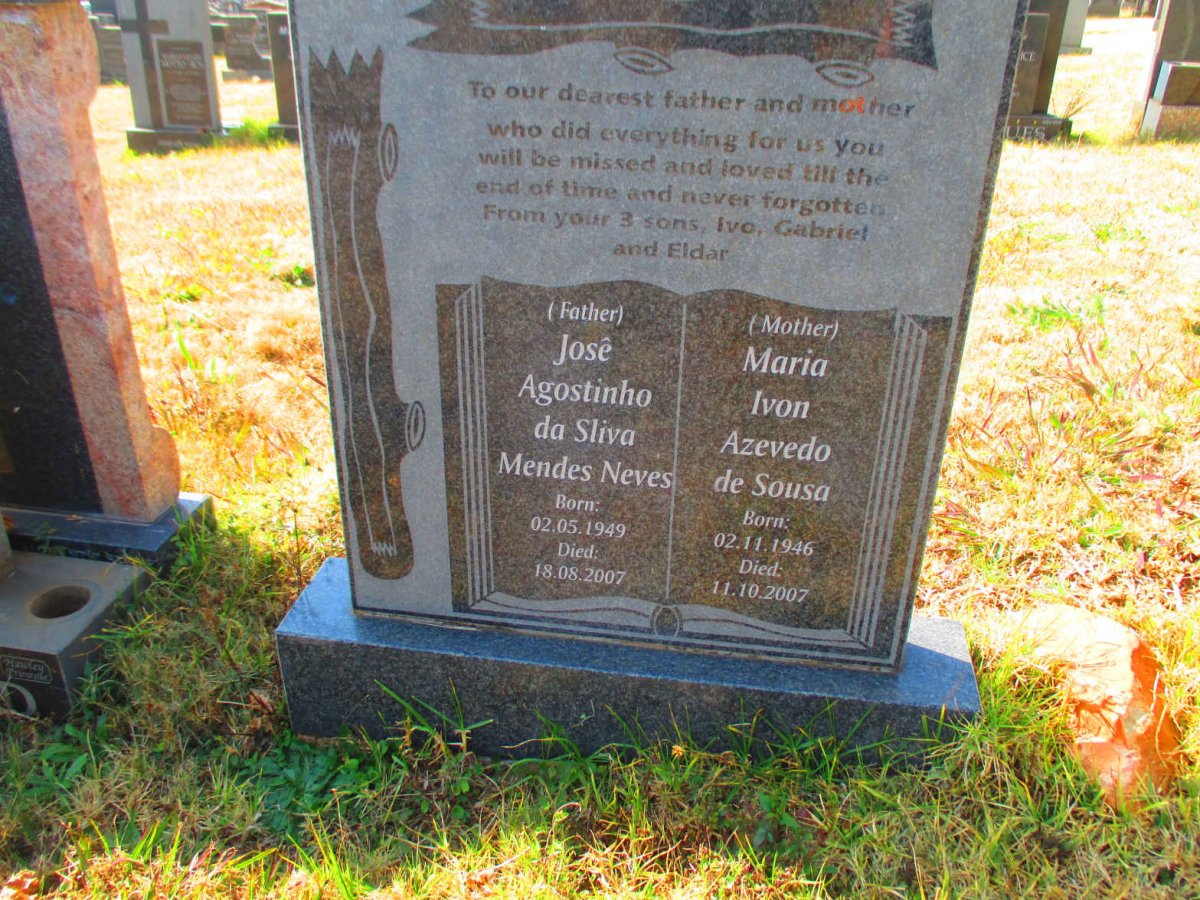 NEVES Jose Agostinho da Silva Mendes 1949-2007 &amp; Maria Ivon Azevedo de Souza 1946-2007