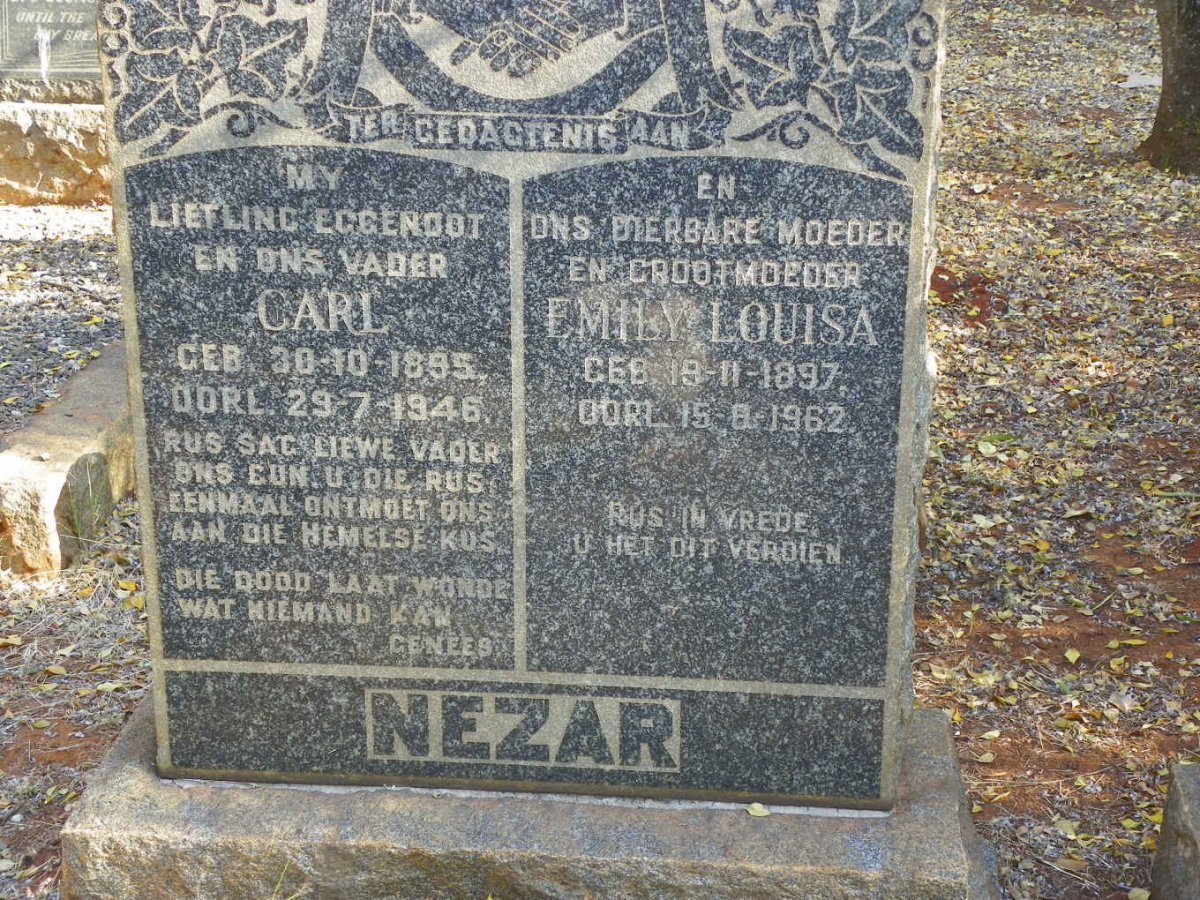 NEZAR Carl 1895-1946 &amp; Emily Louisa 1897-1962 