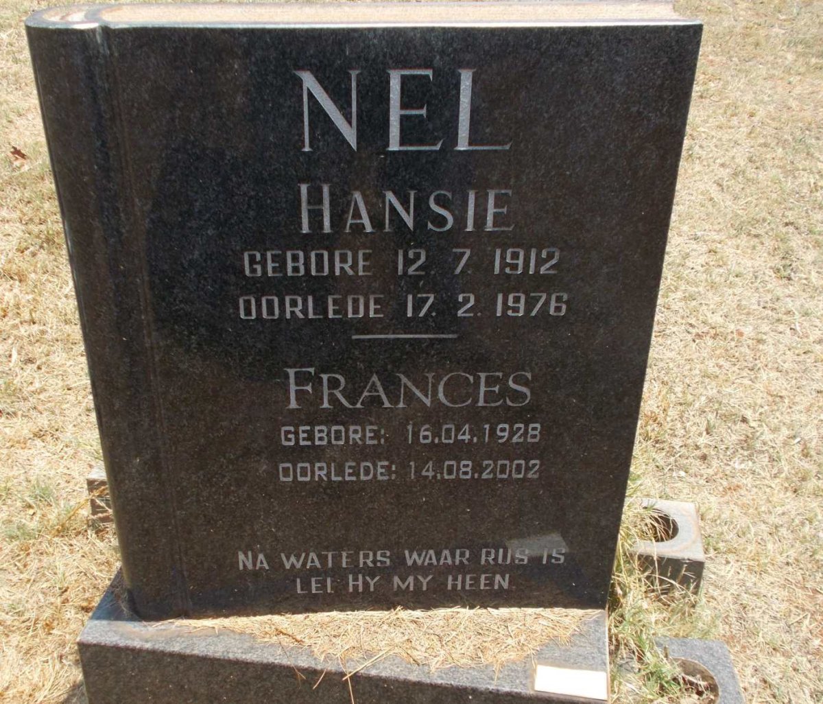 NEL Hansie 1912-1976 &amp; Frances 1928-2002