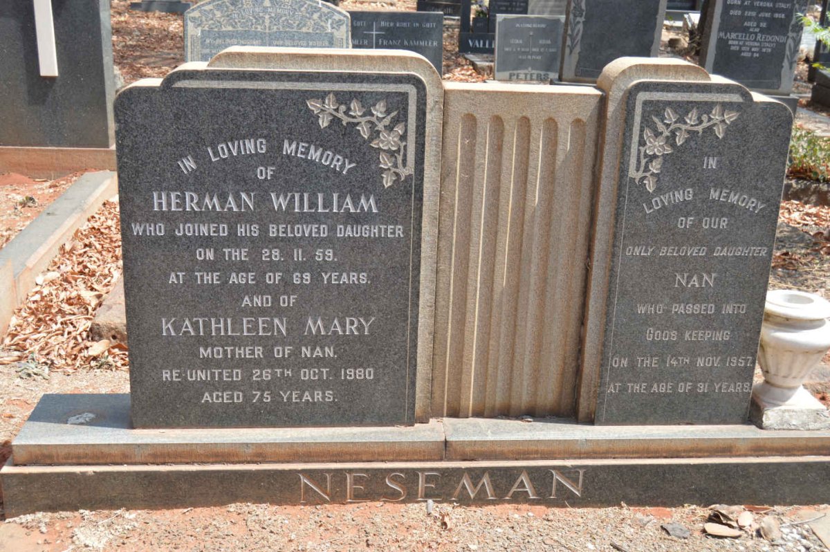 NESEMAN Herman William -1959 &amp; Kathleen Mary -1980 :: NESEMAN Nan -1957