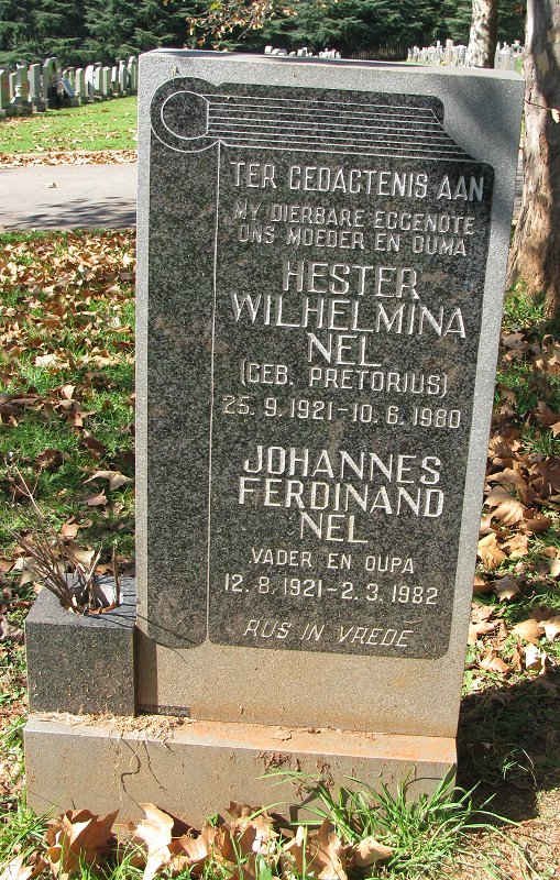 NEL Johannes Ferdinand 1921-1982 &amp; Hester Wilhelmina PRETORIUS 1921-1980 
