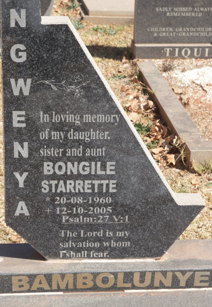 NGWENYA Bongile Starrette 1960-2005