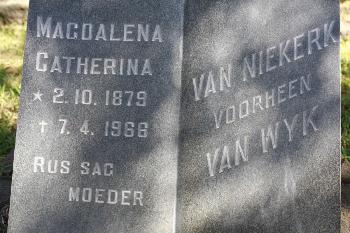NIEKERK Magdalena Catherina, van voorheen VAN WYK 1879-1966