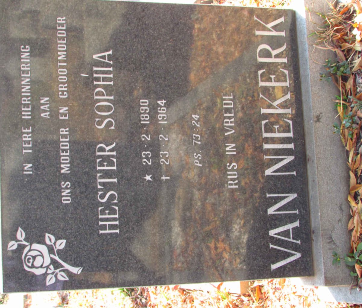 NIEKERK Hester Sophia, van 1890-1964