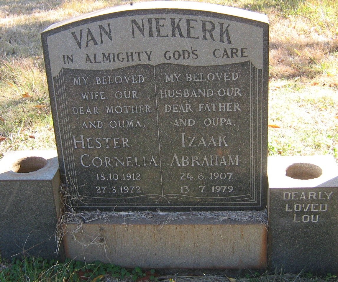 NIEKERK Izaak Abraham, van 1907-1979 &amp; Hester Cornelia 1912-1972
