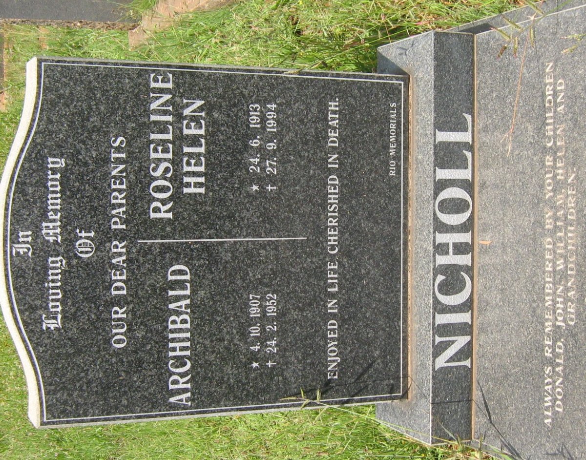 NICHOLL Archibald 1907-1952 &amp; Roseline Helen 1913-1994