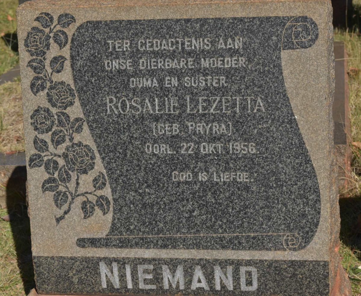 NIEMAND Rosalie Lezetta nee PRYRA -1956
