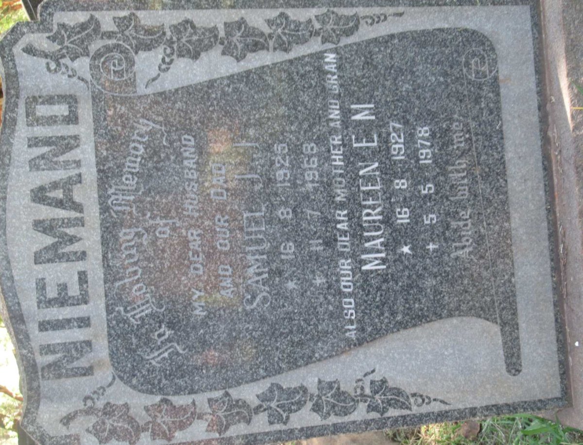 NIEMAND Samuel J.J. 1925-1968 &amp; Maureen E.M. 1927-1978