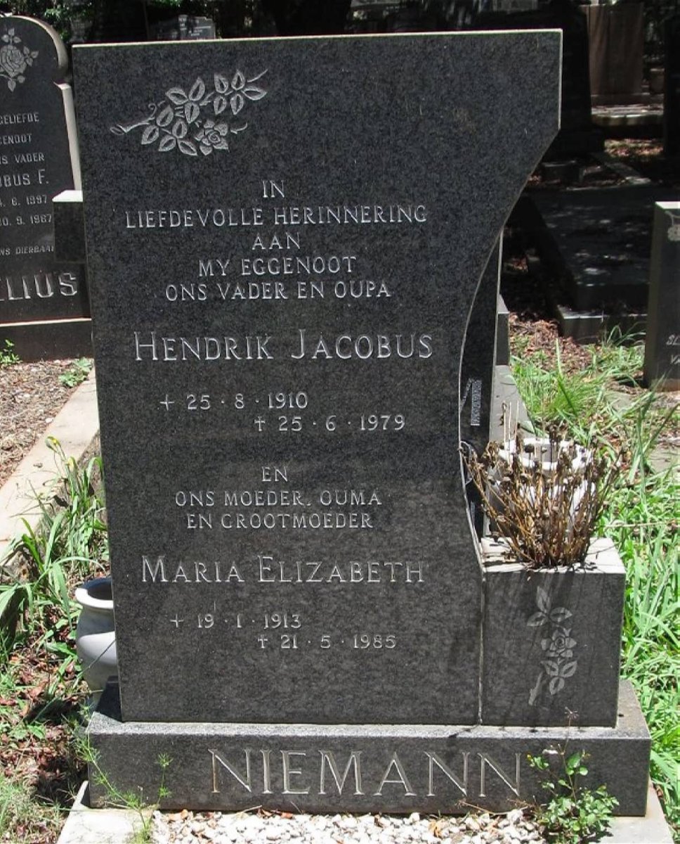 NIEMANN Hendrik Jacobus 1910-1979 &amp; Maria Elizabeth 1913-1985