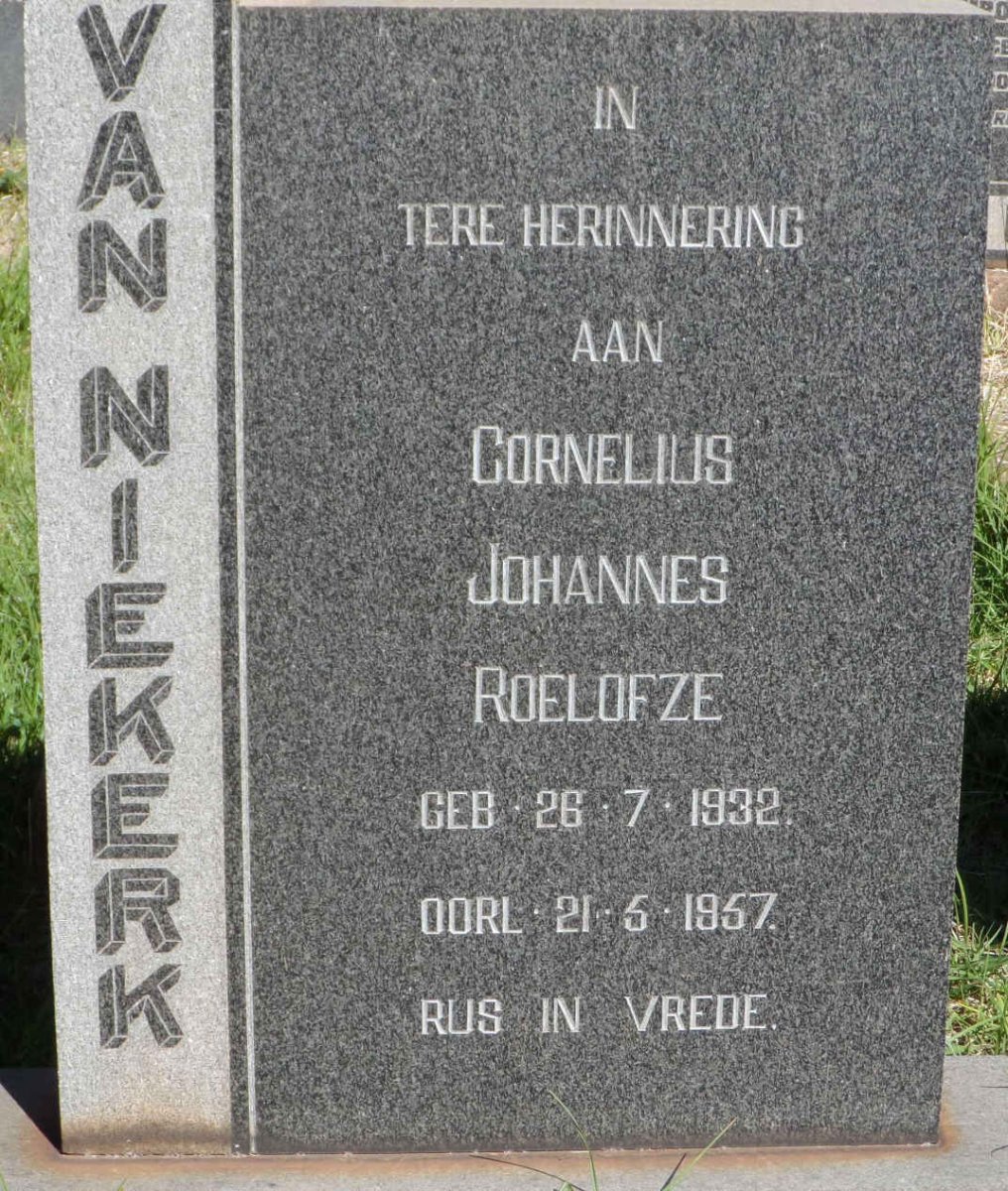NIEKERK Cornelius Johannes Roelofze, van 1932-1957