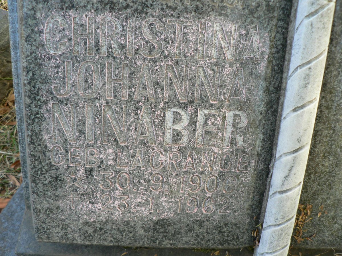 NINABER Christina Johanna nee LA GRANGE 1906-1962