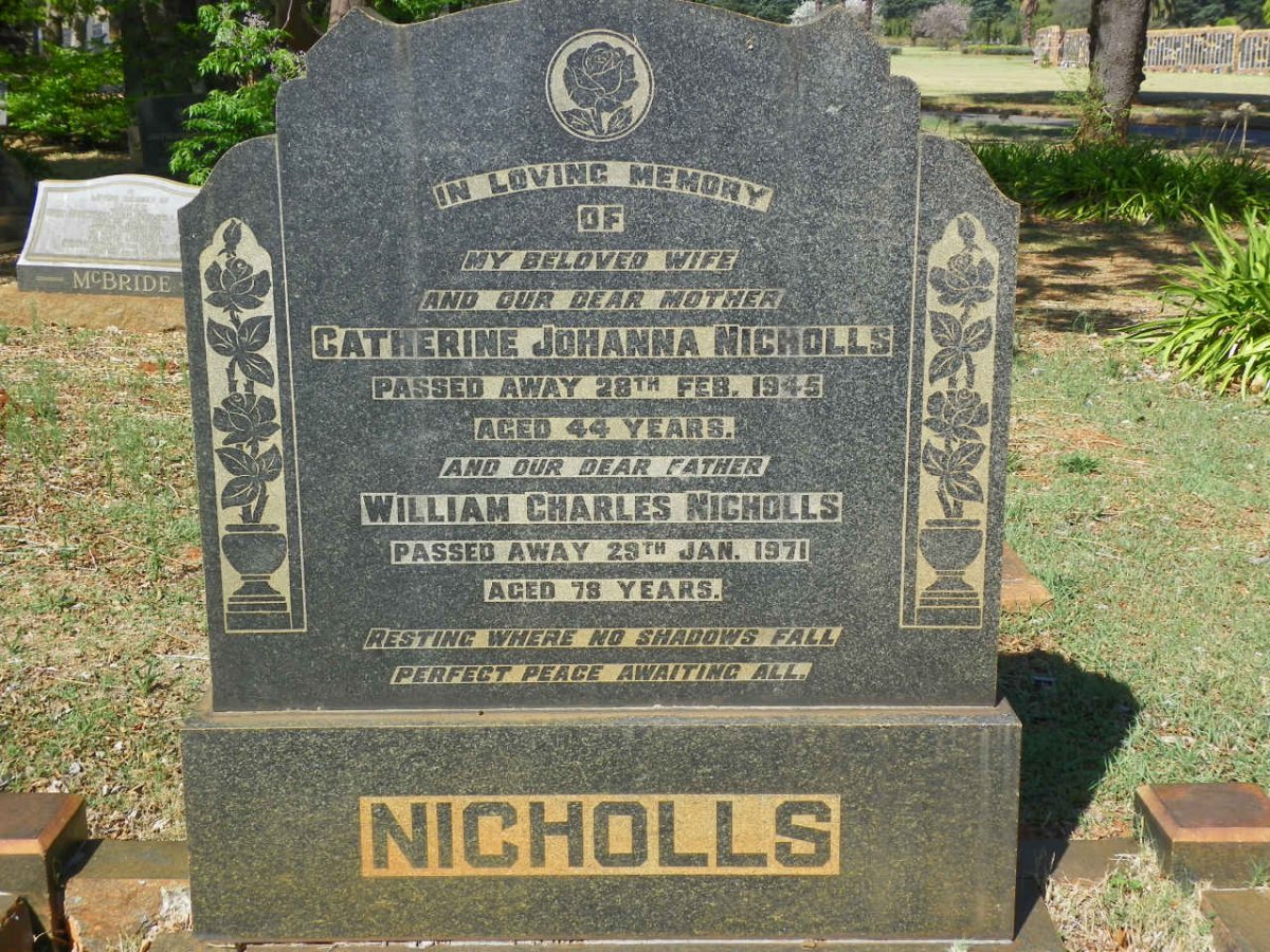 NICHOLLS William Charles -1971 &amp; Catherine Johanna -1945