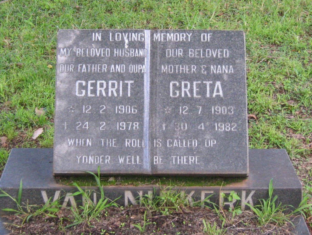 NIEKERK Gerrit, van 1906-1978 &amp; Greta 1903-1982