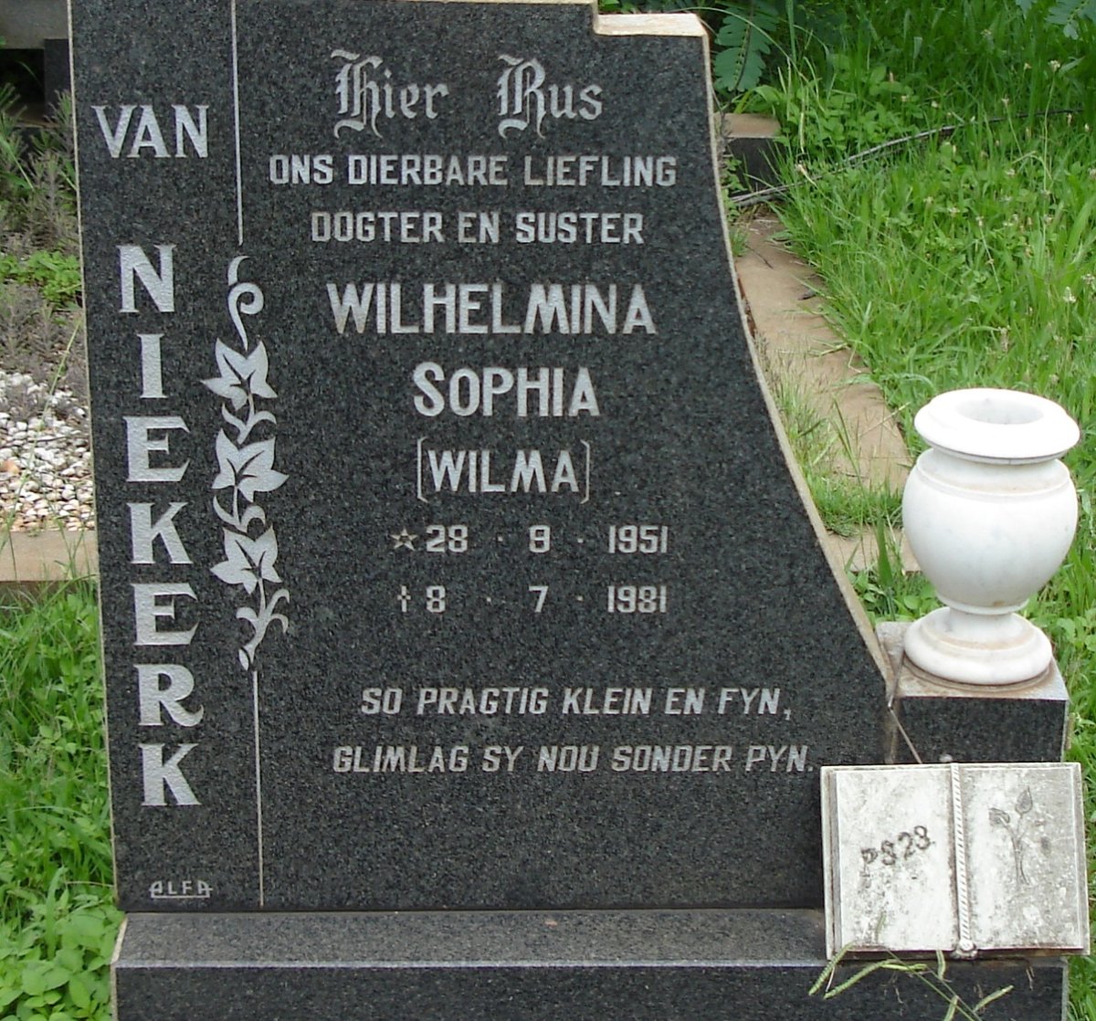 NIEKERK Wilhelmina Sophia, van 1951-1981