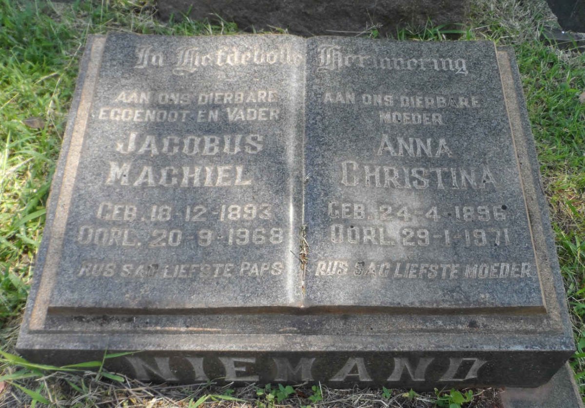 NIEMAND Jacobus Machiel 1893-1968 &amp; Anna Christina 1896-1971