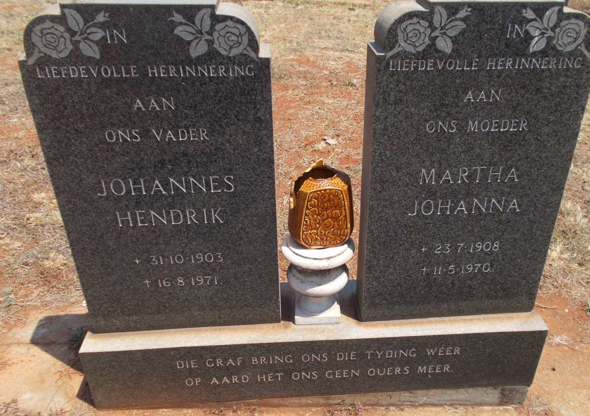 NIEKERK Johannes Hendrik, van 1903-1971 &amp; Martha Johanna 1908-1970
