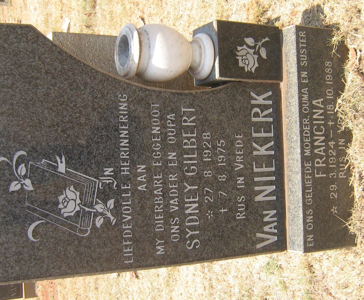 NIEKERK Sydney Gilbert, van 1928-1975 &amp; Francina 1924-1988