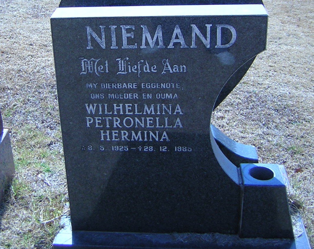 NIEMAND Wilhelmina Petronella Hermina 1925-1985
