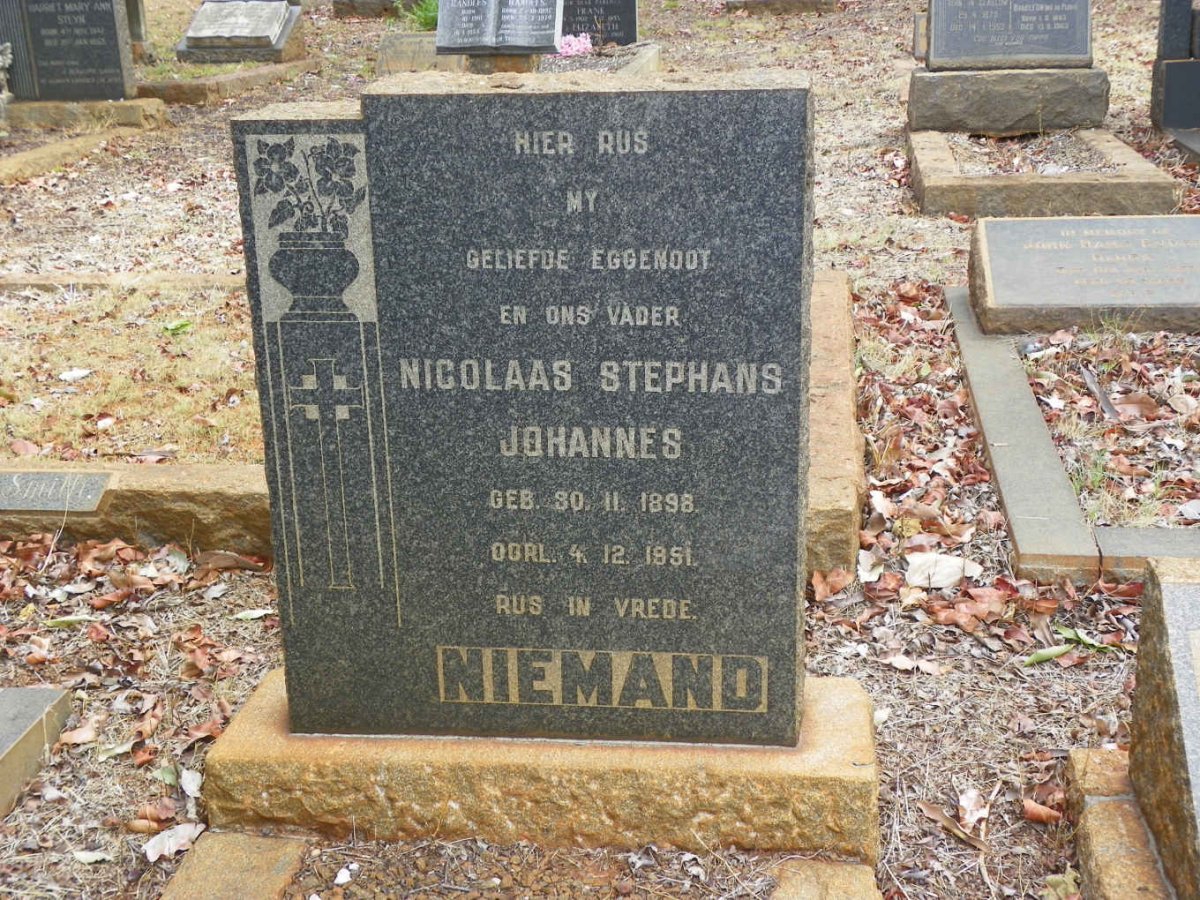 NIEMAND Nicolaas Stephans Johannes 1898-1951