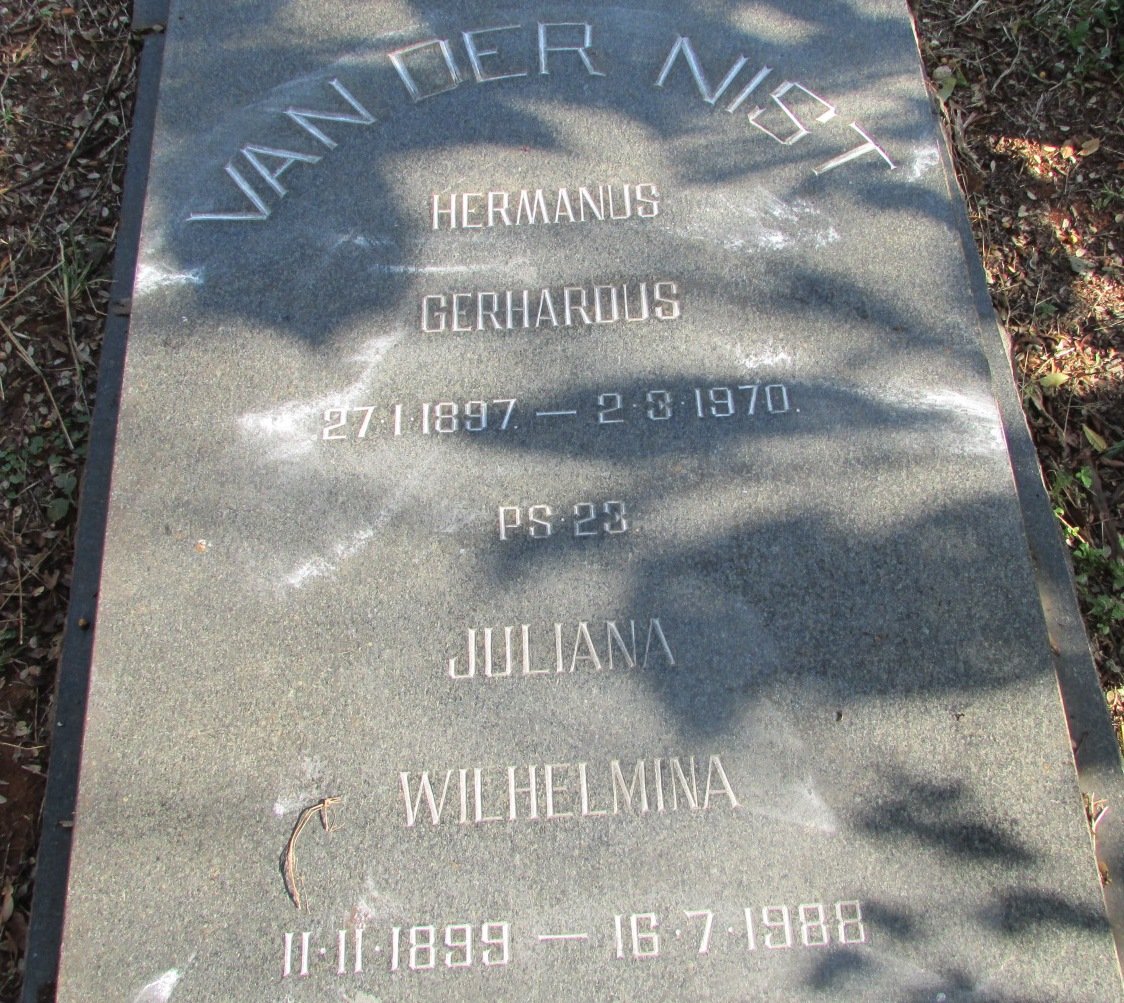 NIST Hermanus Gerhardus, van der 1897-1970 &amp; Juliana Wilhelmina 1899-1988