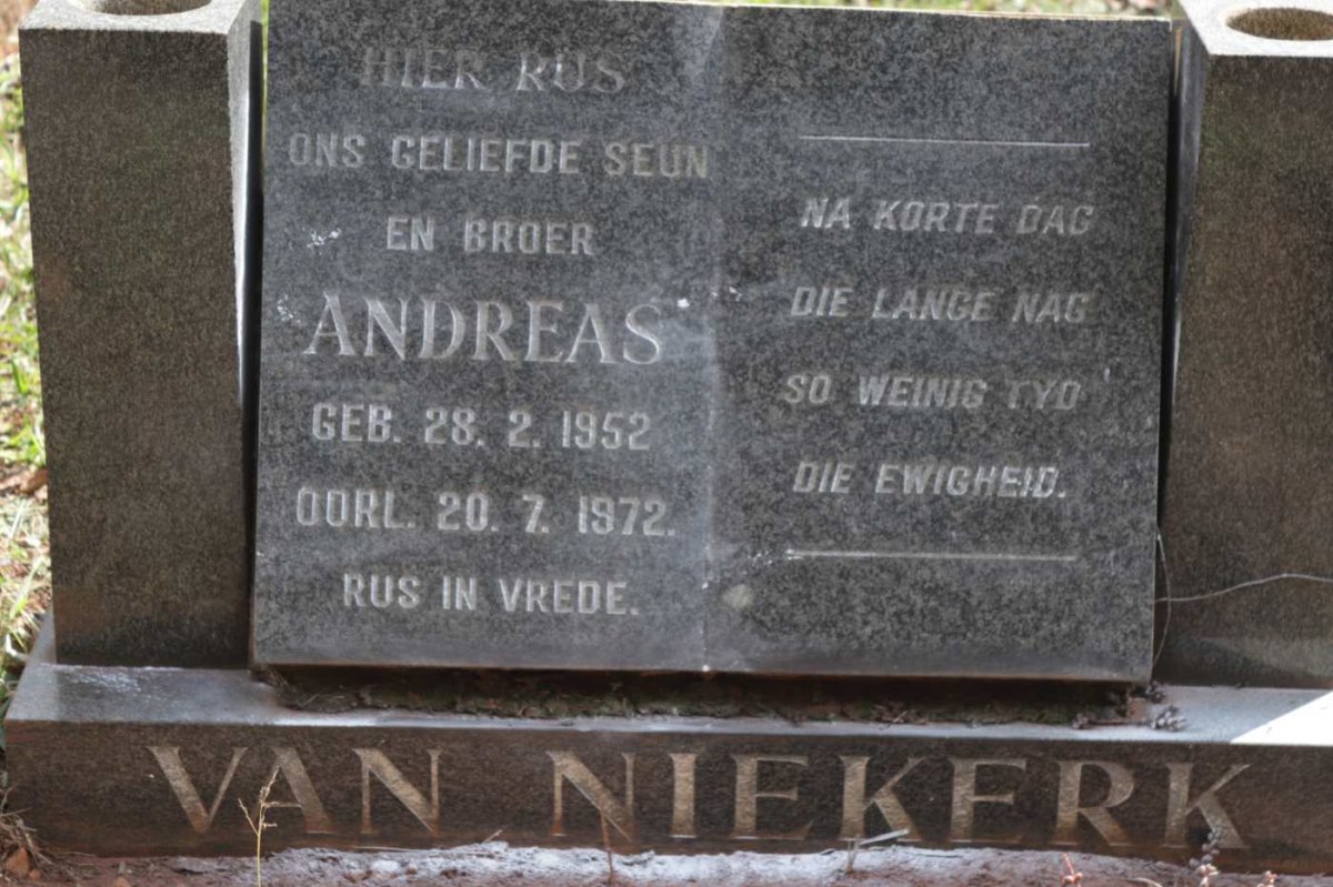 NIEKERK Andreas, van 1952-1972