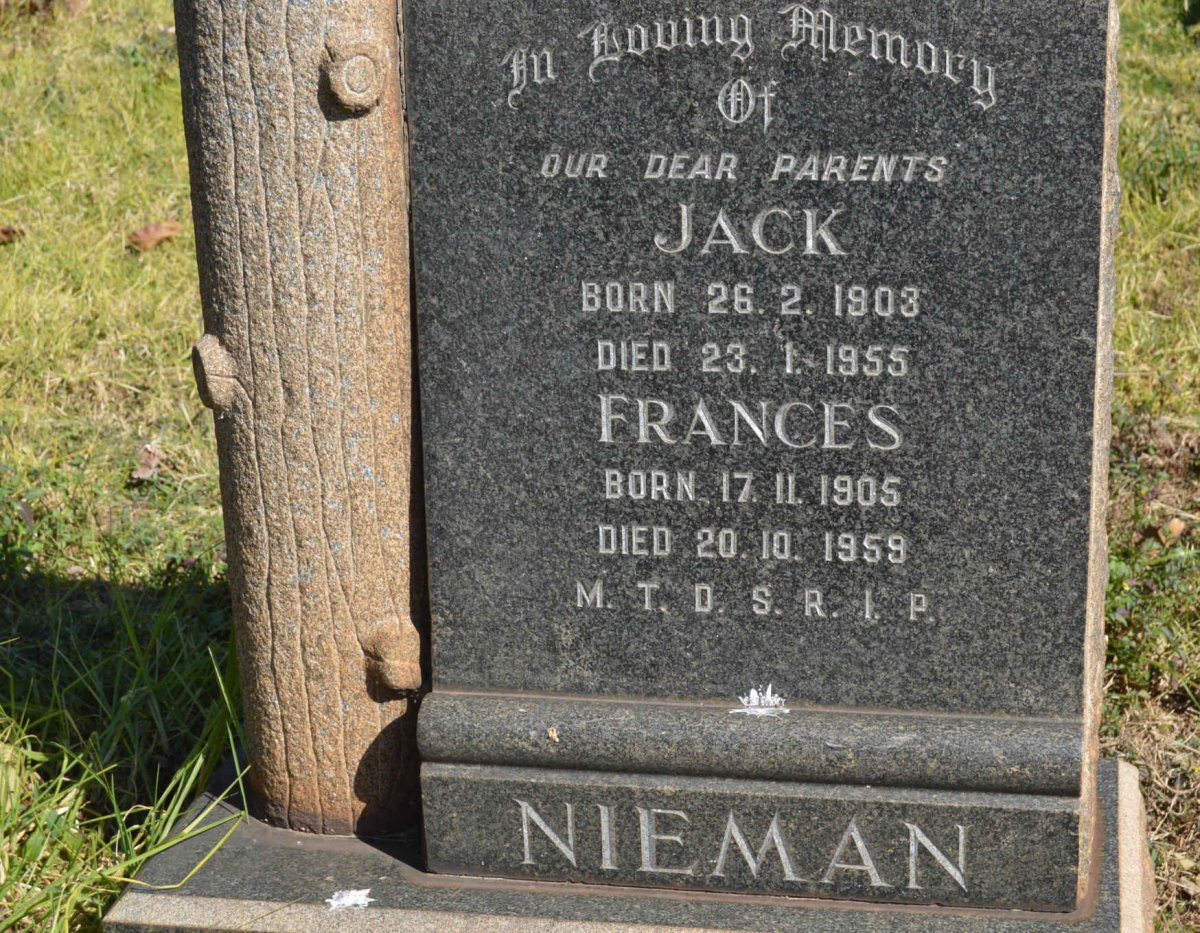NIEMAN Jack 1903-1955 &amp; Frances 1905-1959
