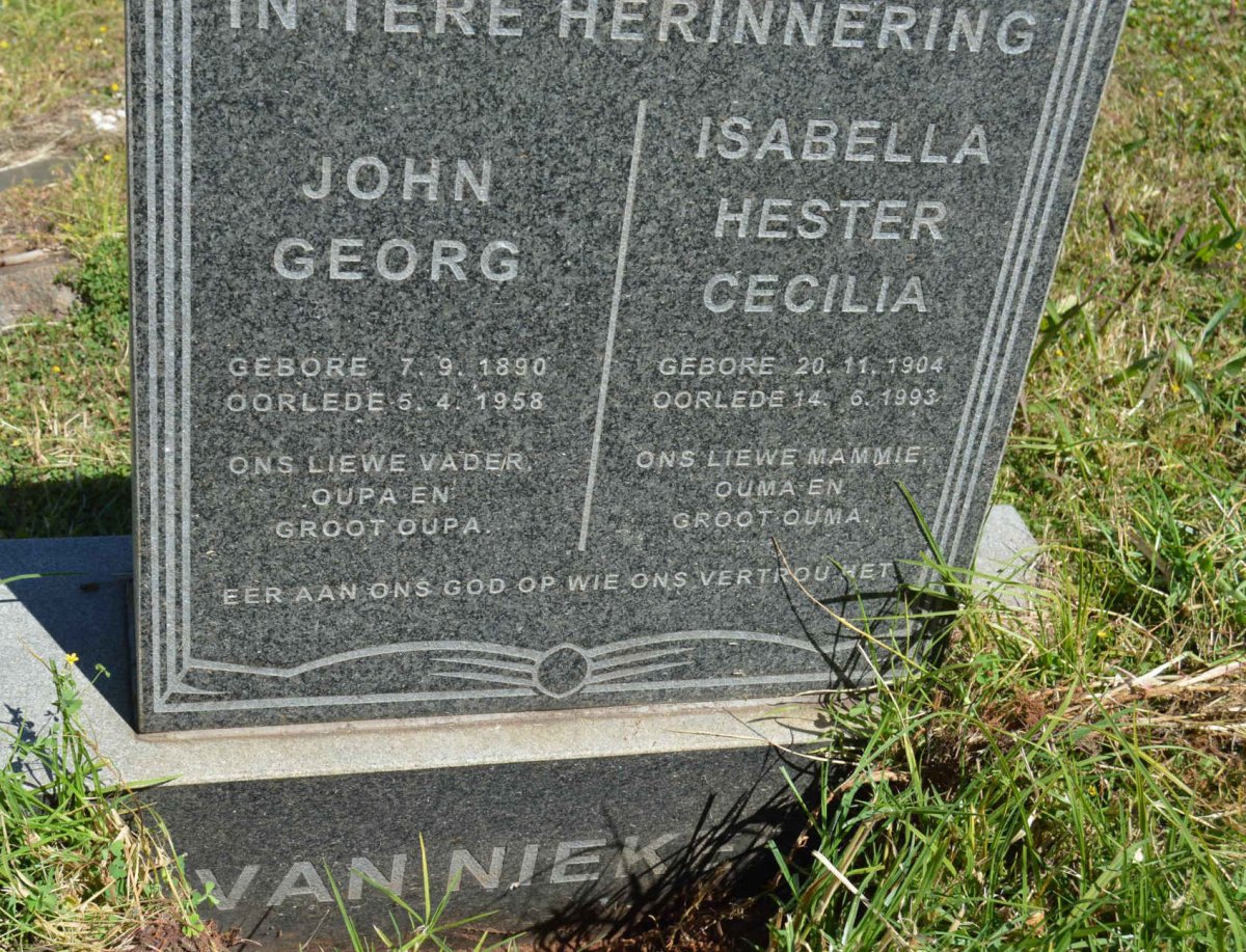 NIEKERK John Georg, van 1890-1958 &amp; Isabella Hester Cecilia 1904-1993