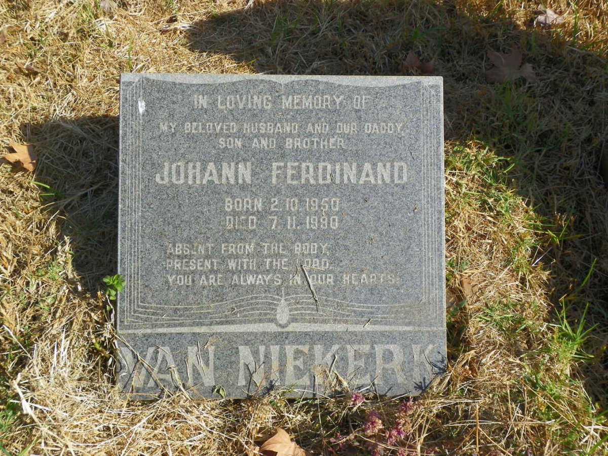 NIEKERK Johann Ferdinand, van 1950-1990