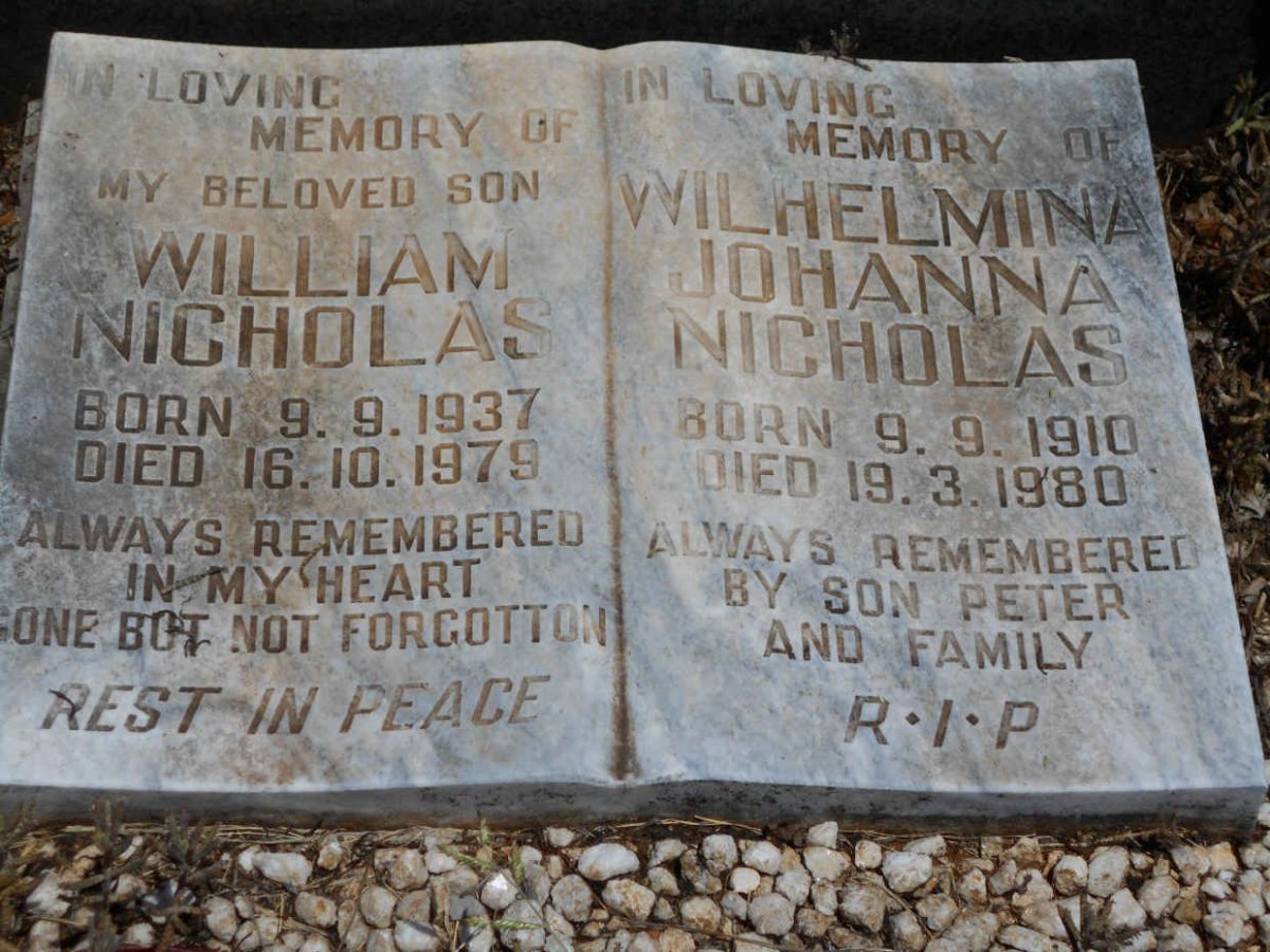 NICHOLAS Wilhelmina Johanna 1910-1980 :: NICHOLAS William 1937-1979