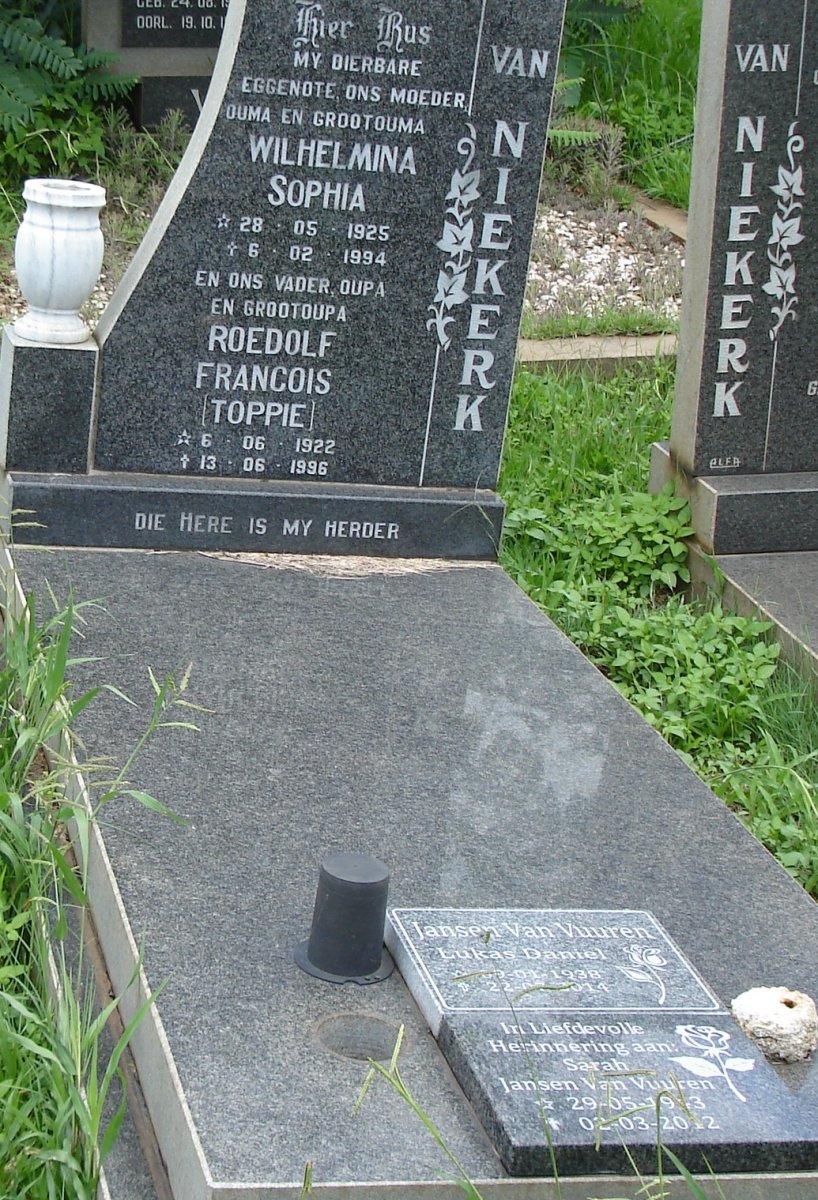 NIEKERK Roedolf Francois, van 1922-1996 &amp; Wilhelmina Sophia 1925-1994